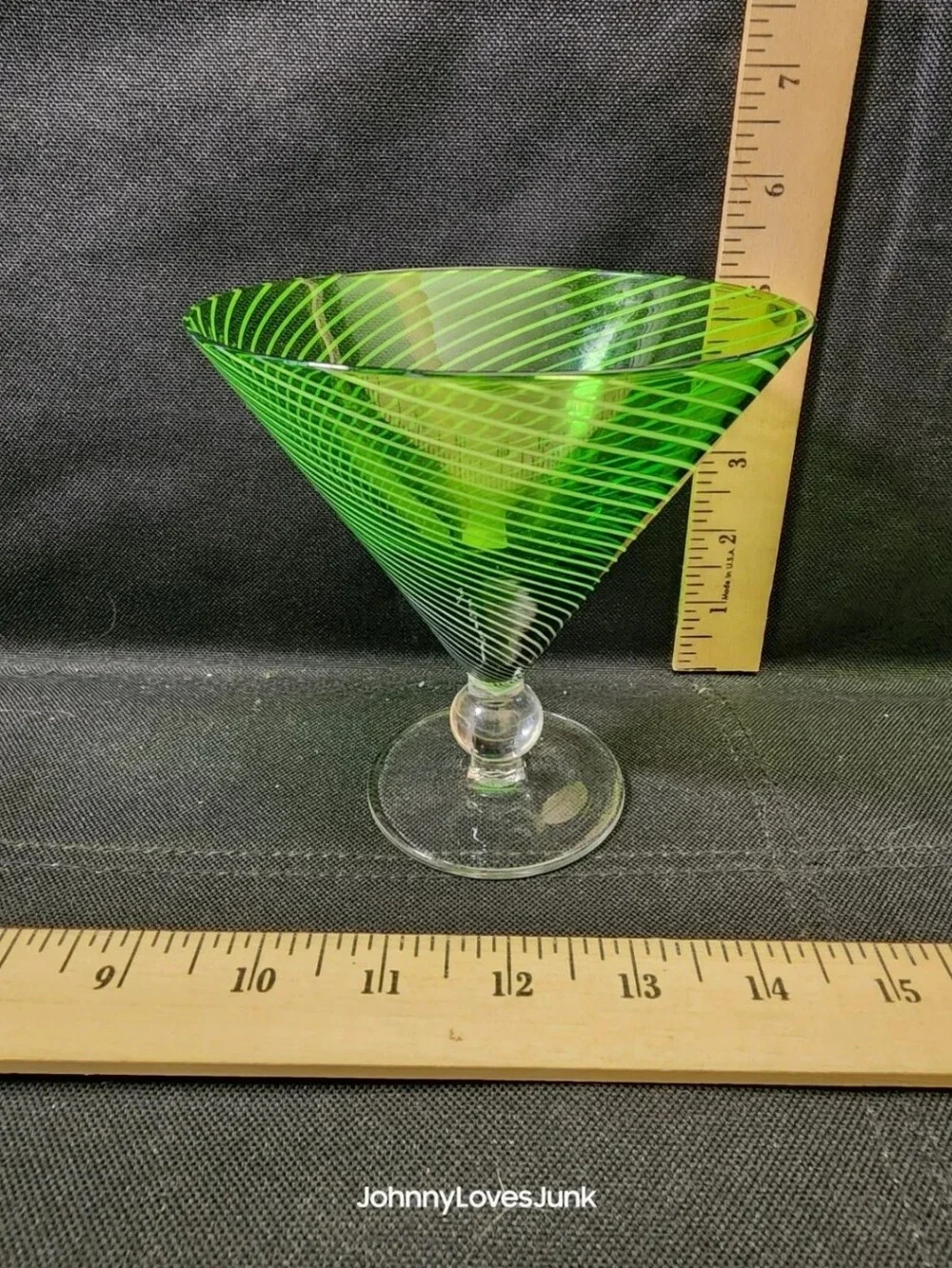 Vintage Spiral Optic Green Swirl Bimini Martini Glass